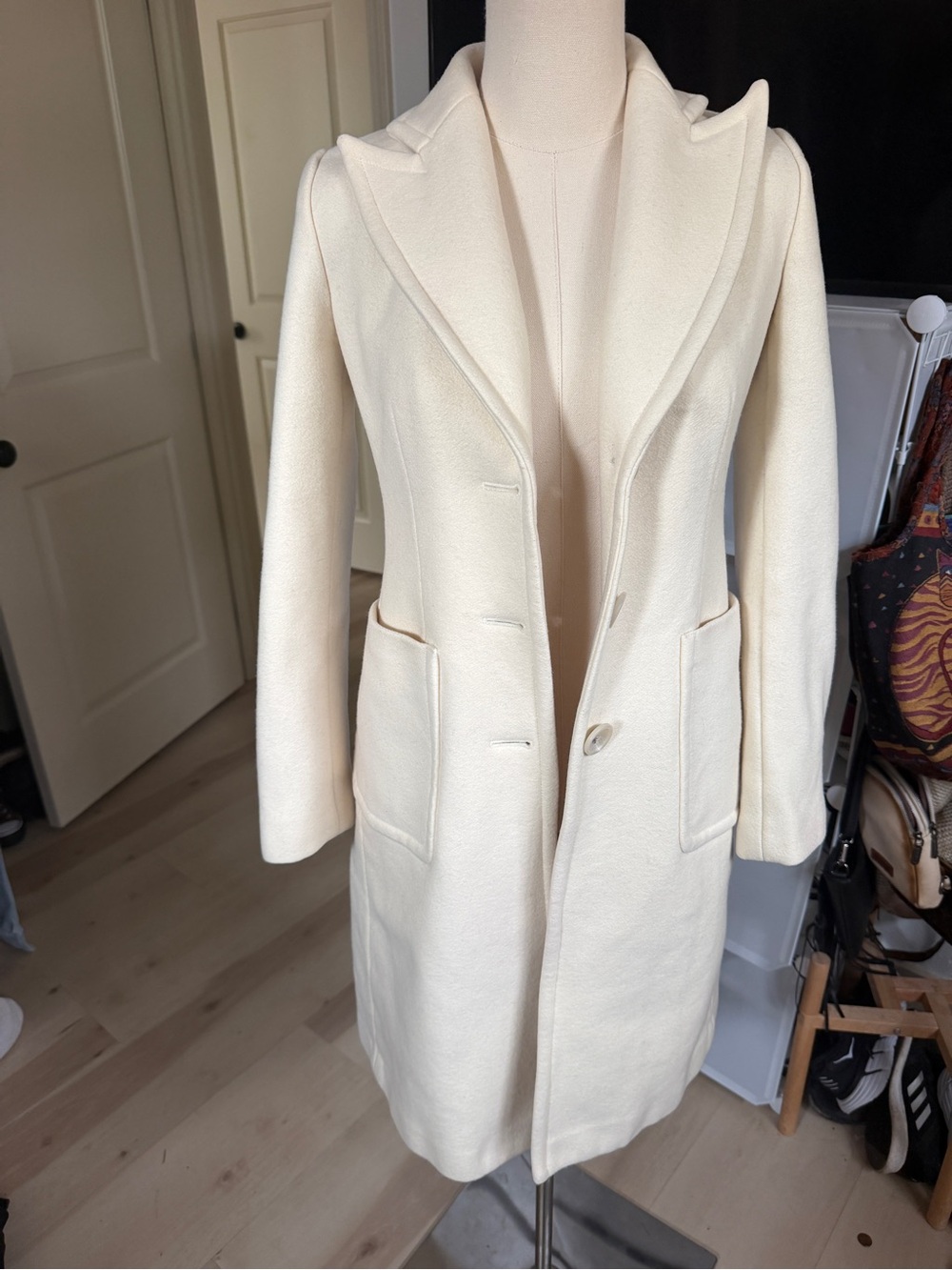 Banana Republic Cream Wool-Blend Tailored Trench Coat